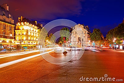 Paris Place de Saint Michel St sunset France Stock Photo