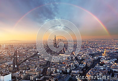 Paris with rainbow - skyline Stock Photo