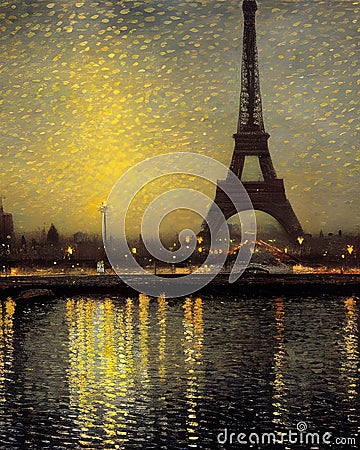 Paris river and Eiffel Tower view Stock Photo