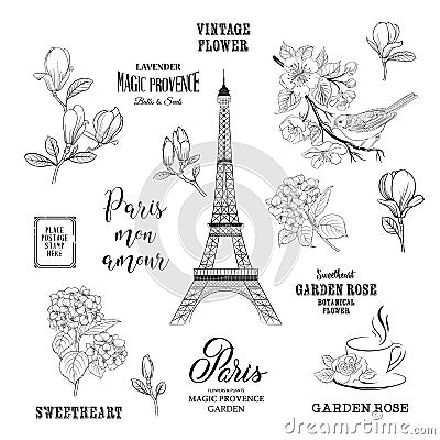 Paris romantic collection. Vector Illustration