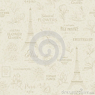 Paris romantic seamless pattern. Vector Illustration