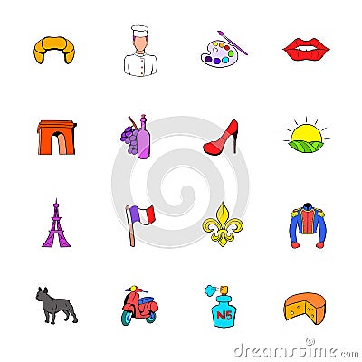 Paris set icons set cartoon Vector Illustration