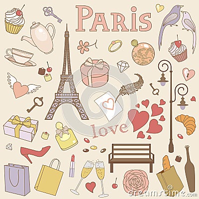 Paris set pastel Vector Illustration