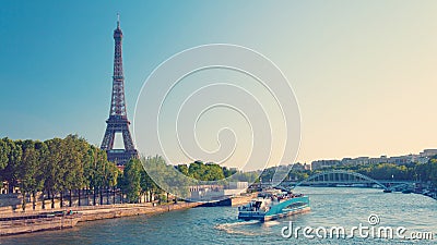 Paris skyline with Eiffel Tower and Seine River Stock Photo