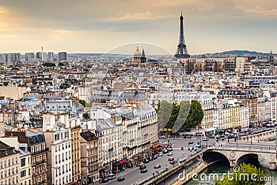 Paris skyline with Eiffel Tower at sunset Editorial Stock Photo