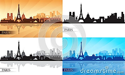 Paris skyline silhouettes set Vector Illustration