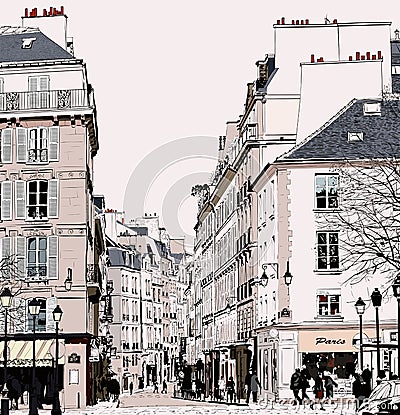 Paris - Street in Saint Germain Vector Illustration