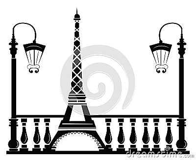 Paris Street Walkway with Tour Eiffel Vector Illustration