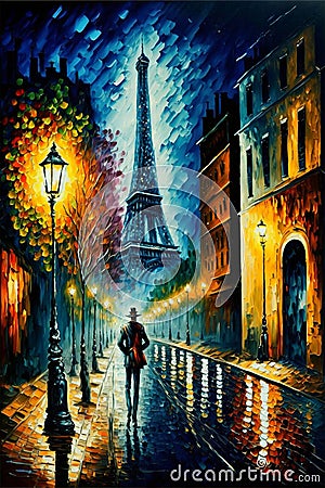 Paris streets in impressionist art style Stock Photo
