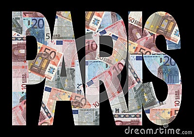 Paris text with euros Cartoon Illustration