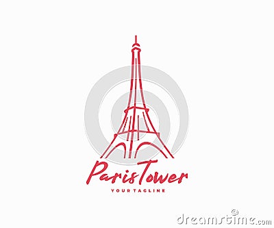 Paris tourist attraction logo design. Paris Eiffel tower travel landmark vector design Vector Illustration