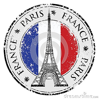Paris town in France grunge stamp, eiffel tower vector Vector Illustration