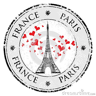 Paris town in France grunge stamp love heart, eiffel tower vector Vector Illustration