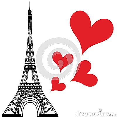 Paris town in France love heart, eiffel tower vector valentines day illustration Vector Illustration