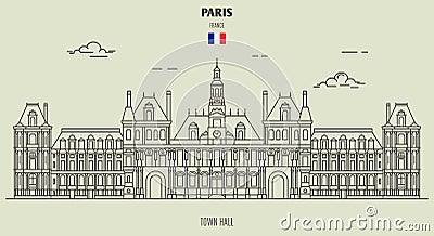 Paris Town Hall, France. Landmark icon Vector Illustration