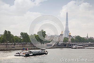 Paris view - Alexander the third bridge over river Seine Editorial Stock Photo