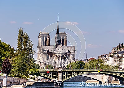 Paris. View of the Seine, ile de la Cite, with Notre-Dame cathedral Editorial Stock Photo