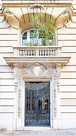 Paris, a wooden door, typical building Stock Photo