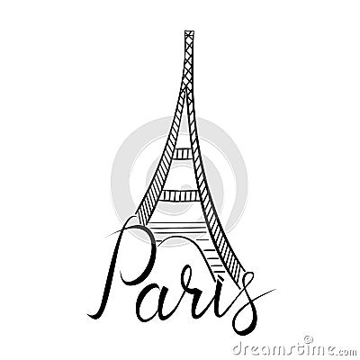 Paris word with eiffel tower Vector Illustration