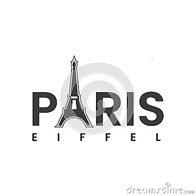 Paris word sign logo on letter A. Eiffel tower design template, symbol, icon Vector Illustration