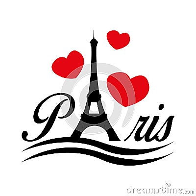 Paris word written with the Eiffel Tower which replace the `a` letter. Waves for the Seine river. Capital city of France. Vector I Vector Illustration