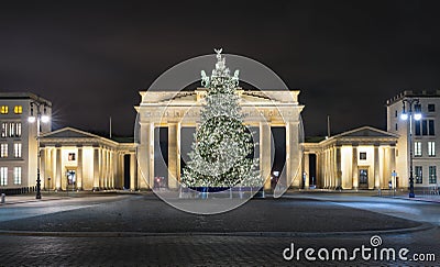 Pariser Platz and Brandenburg Gate in Berlin with Christmas tree Stock Photo