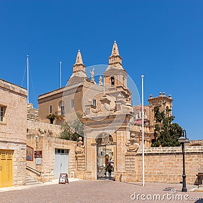 The Parish Church of the Nativity of the Virgin Mary, a Roman Catholic parish church in Mellieha, Malta Editorial Stock Photo