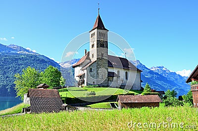INTERLAKEN, SWITZERLAND, JUNE 01, 2018: Parish church to the Brienz town by Interlaken Stock Photo