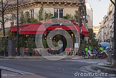 Parisian bistro 'LA FAVORITE', restaurant and bar in Paris, France Editorial Stock Photo