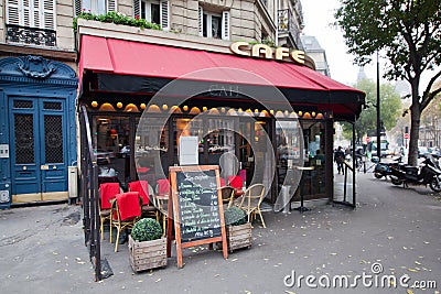 Parisian cafe at a street corner Editorial Stock Photo