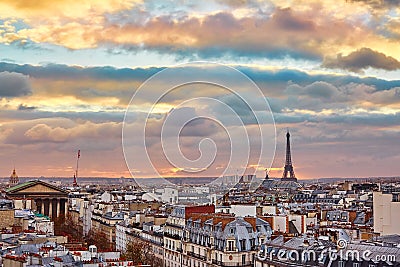 Parisian skyline with the Eiffel tower at sunset Stock Photo