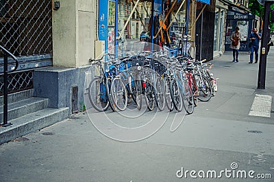 Parisian store selling used bikes Editorial Stock Photo
