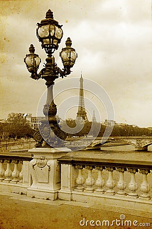 Parisian streets picture in vintage painting style Stock Photo