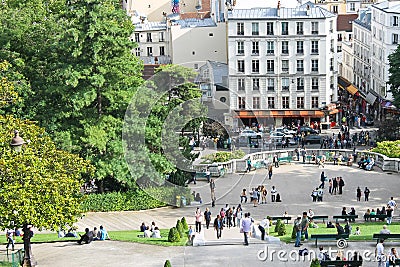 Parisians and tourists on Montmartre. Paris. Editorial Stock Photo