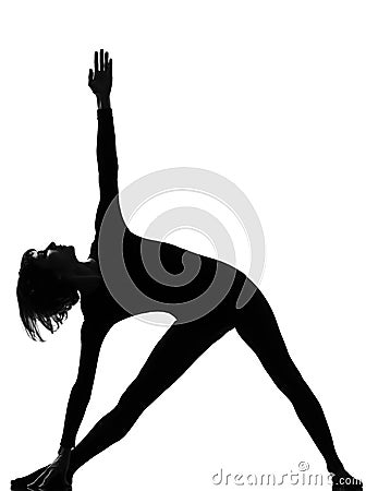 Parivritta trikonasana woman yoga triangle pose Stock Photo