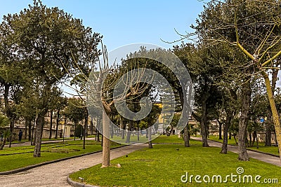 A park area beside the ancient Roman settlement of Herculaneum, Italy Stock Photo