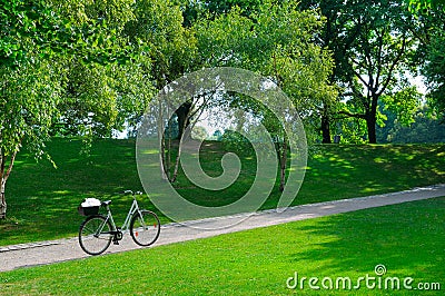 park, bike and bicycle path Stock Photo