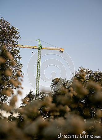 Park and build a crane on a background of flowers Stock Photo