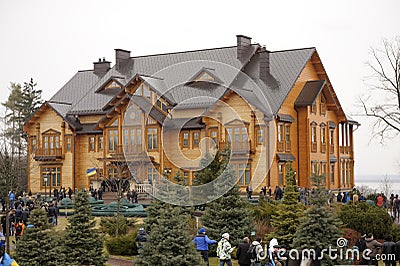 Park and building of Residence and park of former President Victor Yanukovich, people walking around. Mezhyhirya, Ukraine Editorial Stock Photo