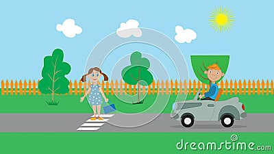 Park, car, children Vector Illustration