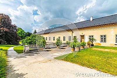 Park and Castle Cechy pod Kosirem, Moravia, Czech Republic. Chateau built in empire style. Outdoors view from public park Stock Photo