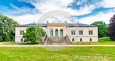 Park and Castle Cechy pod Kosirem, Moravia, Czech Republic. Chateau built in empire style. Outdoors view from public park Stock Photo