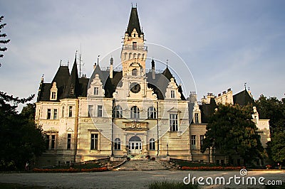 Park with castle in village Budmerice Stock Photo
