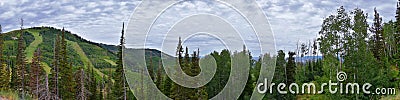 Park City, Empress Pass views of Panoramic Landscape along the Wasatch Front Rocky Mountains, Summer Forests and Cloudscape. Utah. Stock Photo