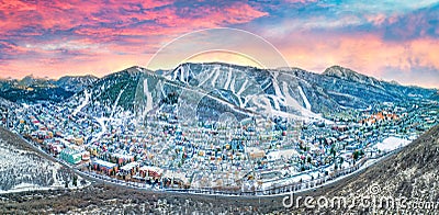 Park City, Utah, USA Downtown Drone Skyline Aerial Stock Photo