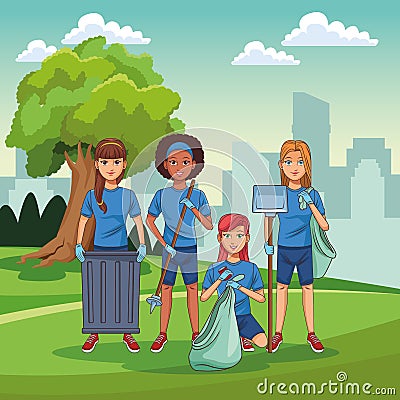 Park cleaning volunteers Vector Illustration