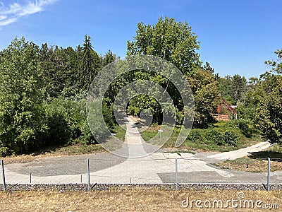 Park by the Danube river and next to the Vucedol culture museum, Vukovar - Croatia / Park uz rijeku Dunav Stock Photo