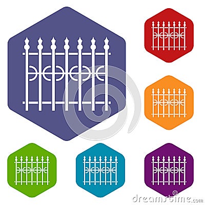 Park fence icons set hexagon Vector Illustration