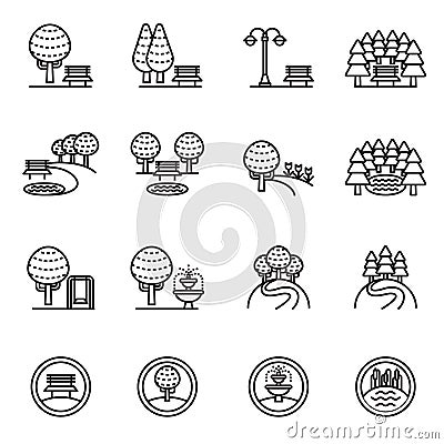 Park Icon Set. Line Style stock vector. Vector Illustration