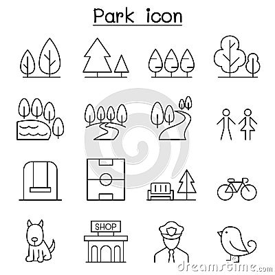 Park icon set in thin line style Vector Illustration